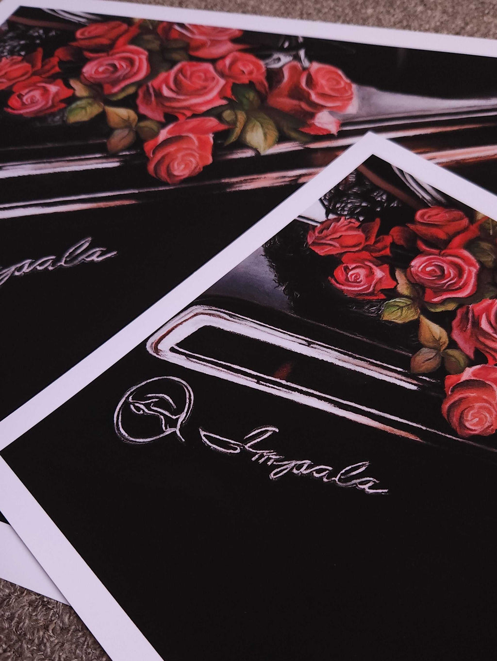 1962 Impala floral design and on a textured surface.