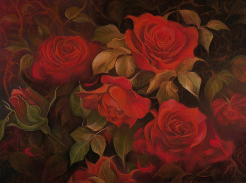 Crimson Among Thorns Original Framed